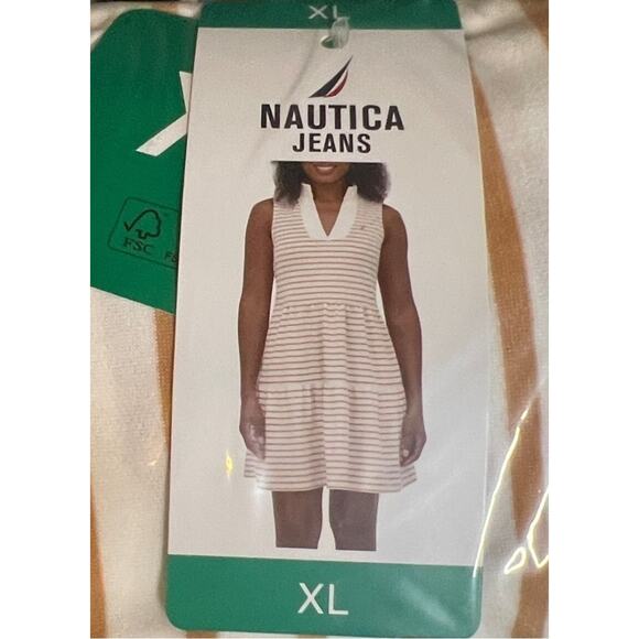 Nautica New Knit Sleeveless Dress Women's XL Tiered Almond Ivory Stripe Pockets - Picture 10 of 10